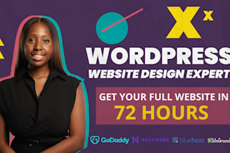 design wordpress website on bluehost godaddy siteground or hostgator in 72 hours