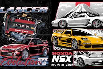 draw awesome car illustration for t shirt design