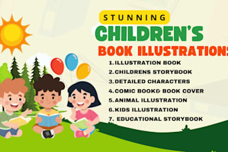design magical childrens storybook illustrations with characters and book cover