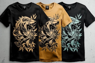 create animal linocut tshirt design for brands