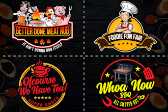 create bakery, pizza, burger, coffee shop, bbq, chef, restaurant logo design