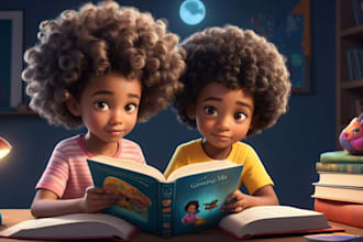 do 3d african american children book illustration, kids story book