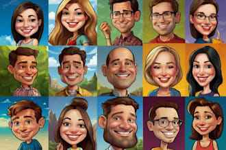 do cartoon caricature character logo and friendship portrait