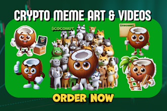 crypto meme coin art illustration, meme animation, meme video, crypto meme art