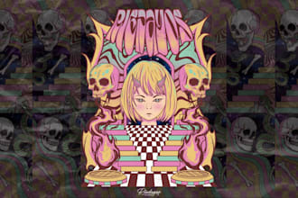 do psychedelic illustration for posters, clothing brand