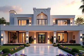 redesign modern villa, facade ,house elevation ,interior,art deco, exterior ,cgi