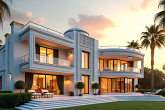 craft 3d modern villa, patio , contemporary design,interior, art deco, exterior