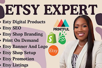 design etsy digital product, etsy shop setup, etsy listing and etsy seo with pod