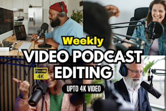 do weekly professional podcast video and audio editing, youtube, zoom, riverside
