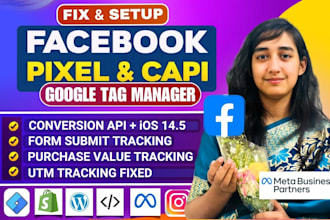set up meta facebook pixel conversion api, utm with google tag manager gtm ga4