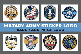 design custom patches, badges, stickers, vintage, military, army and skull logo
