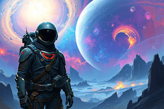 create a sci fi character illustration or sci fi character