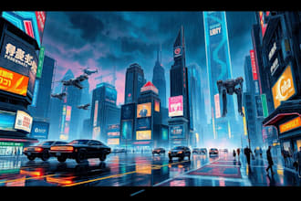 design cyberpunk city environment art for you