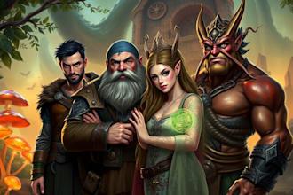 draw dnd, fantasy character, dnd party, and concept art
