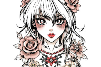 tattoo illustration anime style in lines
