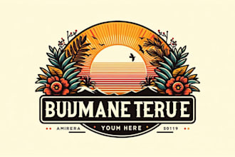 create a custom beach and sunset logo design