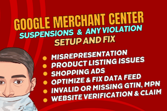 setup and fix google merchant center suspension gmc products issues feed errors