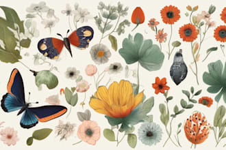 draw an animal and botanical illustration