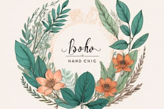 design boho chic hand drawn botanical logo
