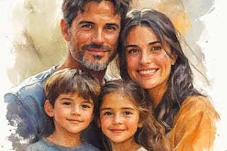 draw a family portrait with digital watercolor painting