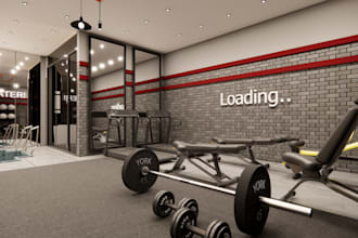 create your gym and office interior with photo realistic rendering