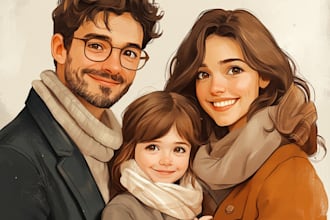 family ,couple or group portrait illustration from photo