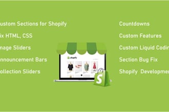 fix, customize shopify section, redesign homepage, header, footer, product, cart