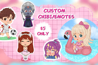 draw a custom cute kawaii chibi characters or chibi emotes