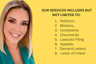 prepare legal document, lawsuits complaint, motions etc