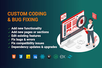 fix any bug in html, css, javascript, react, next js, node js and typescript