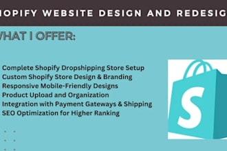 design or redesign  ecommerce website create shopify store build dropshipping