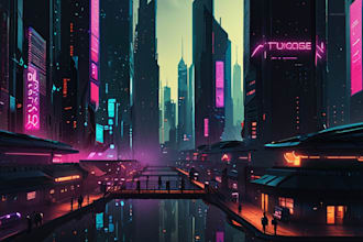 create illustration of futuristic cyberpunk city digital art