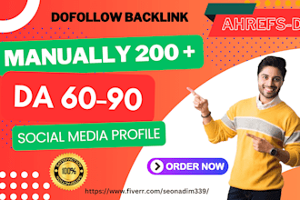 manually 200 plus social media profile backlinks for website SEO