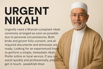 do online nikah as professional imam and provide witness and wali, certificate