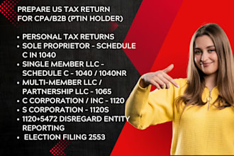 prepare form 1040, 1065, 1120,1120s, business return,ptin holder