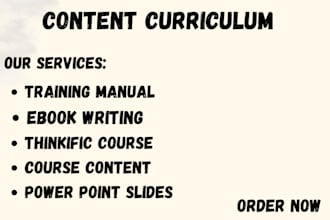 do course curriculum, online training manual, lesson plans and ebook writing