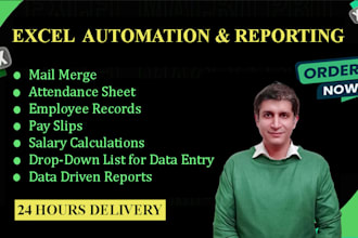 automate excel reports, attendance sheets, pay slips and mail merge