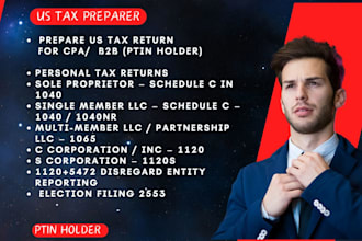 prepare US tax return individual and business, ptin holder