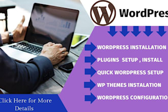 quick install and setup wordpress website themes, plugins