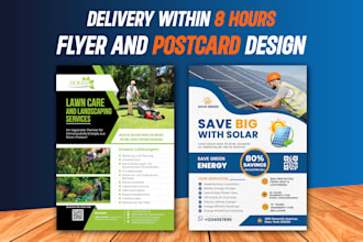 design business flyer, postcard for lawn care, solar,  cleaning