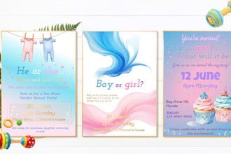 design baby gender reveal card, birth announcement