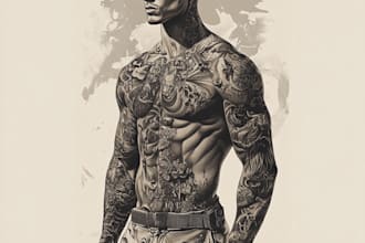 draw custom tattoo design realistic, full sleeve tattoo