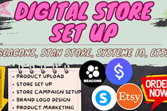set up and design stan store, beacons and upload digital products on your store