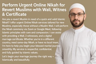 perform urgent online nikah for revert muslims with wali, witnesses, certificate