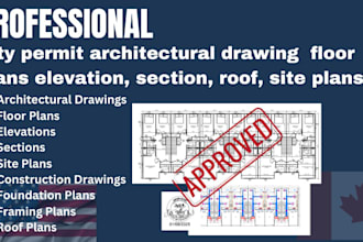 draw city permit architectural plans floor, elevation, section, site with stamp