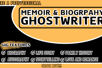 ghostwrite nonfiction memoir, autobiography ebook writer life story biography
