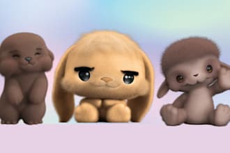 design cute 3d character modeling custom 3d mascot animation, 3d cute animal stl