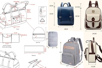 do bags, handbag, tote bag, technical drawing, tech pack, tote bag, duffle bag,