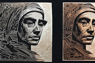 draw a portrait linocut technique