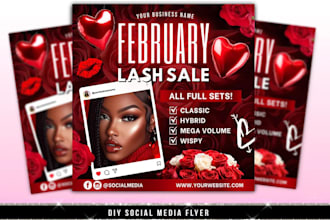 design beauty flyer, hair and lash flyer, for valentines day